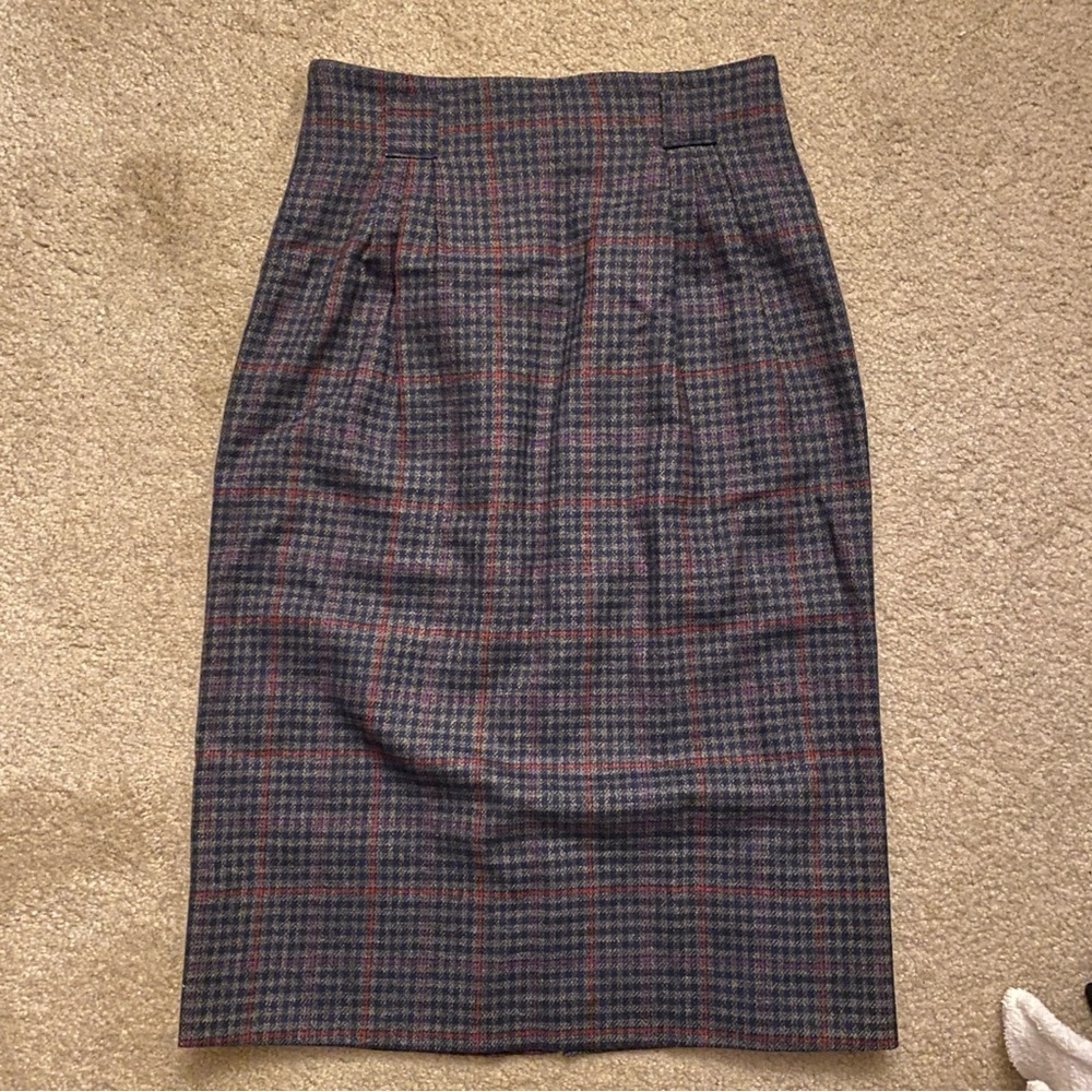 Dark Grey plaid wool blend midi skirt